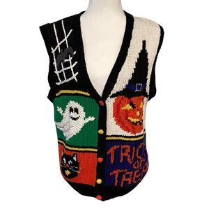 Vintage Karen Scott Halloween Sweater Vest M Novelty Back Design Trick or Treat